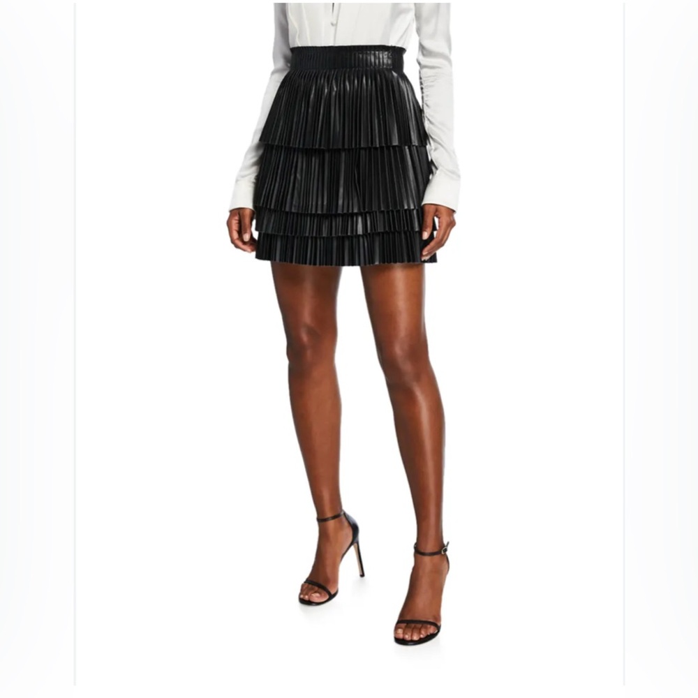 Alexis black pleated leather skirt